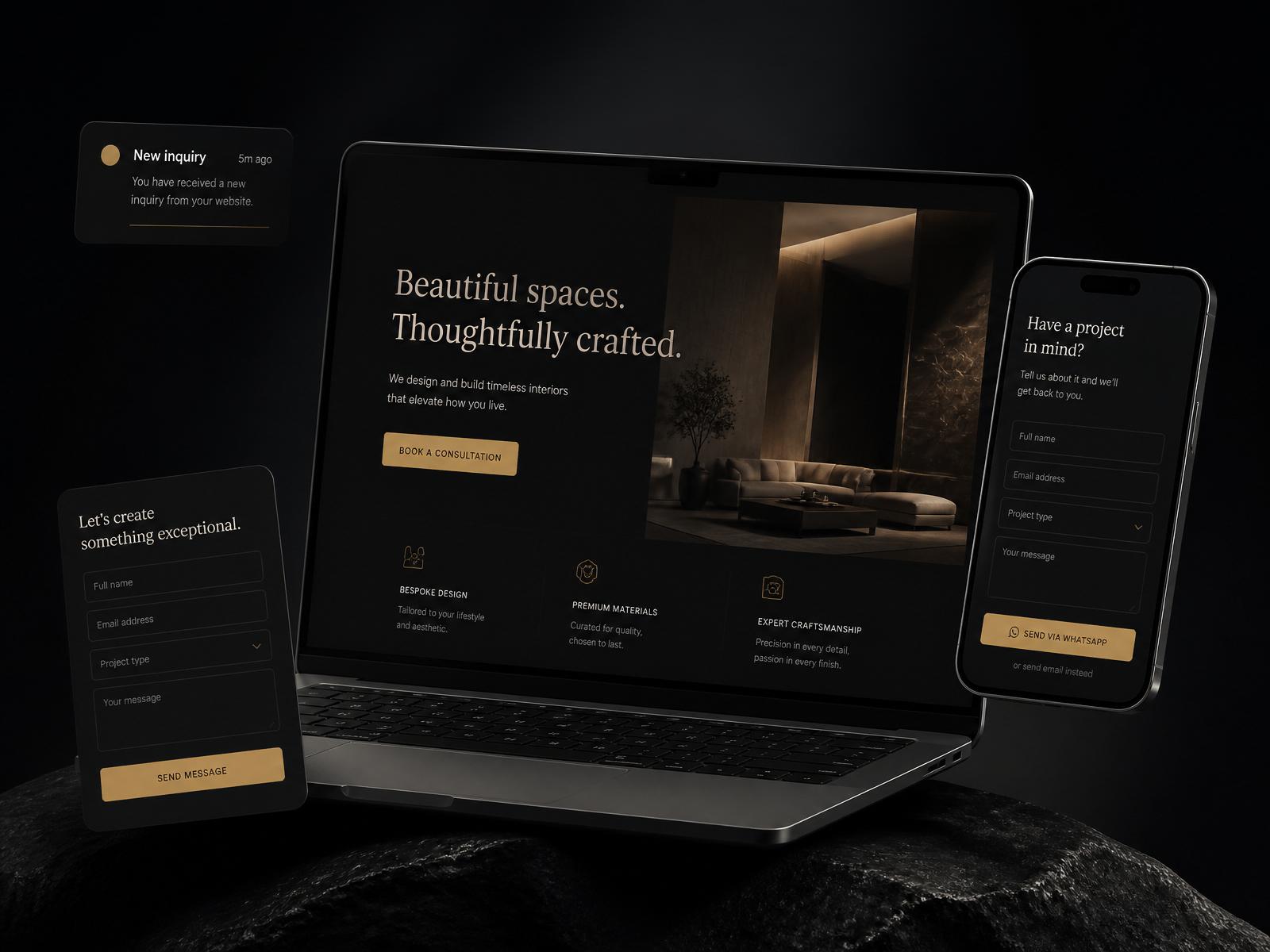 Premium landing page mockup on laptop and mobile